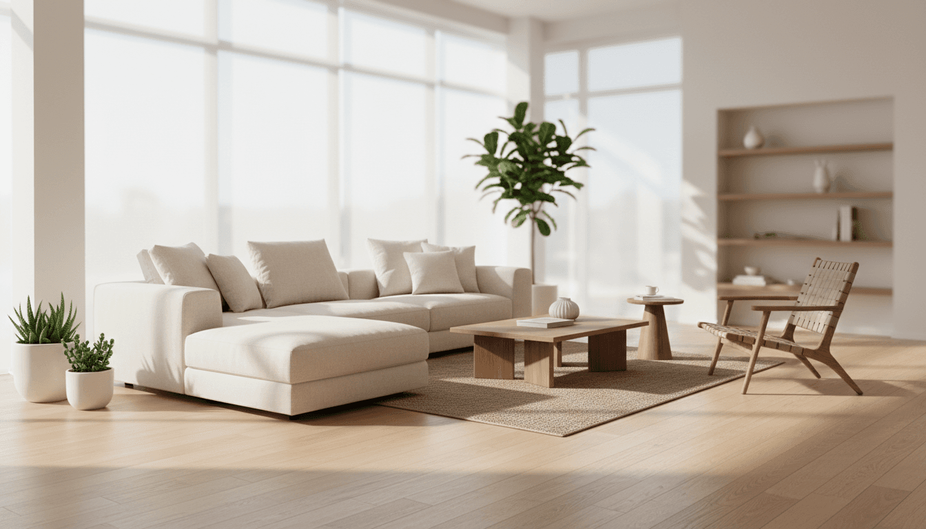Bright living room with sofa and natural light